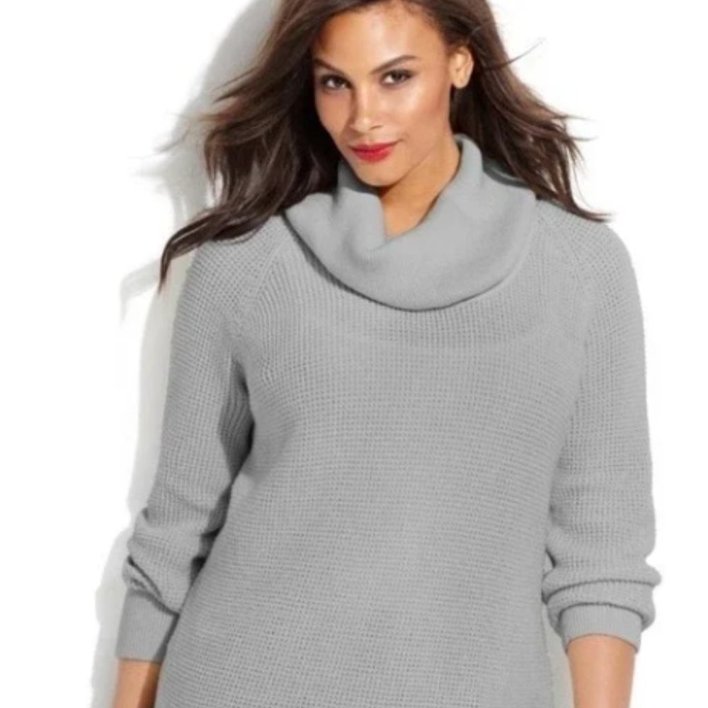 Michael Michael Kors Light Grey Chunky Waffle Knit Cowl Neck Sweater Size Small